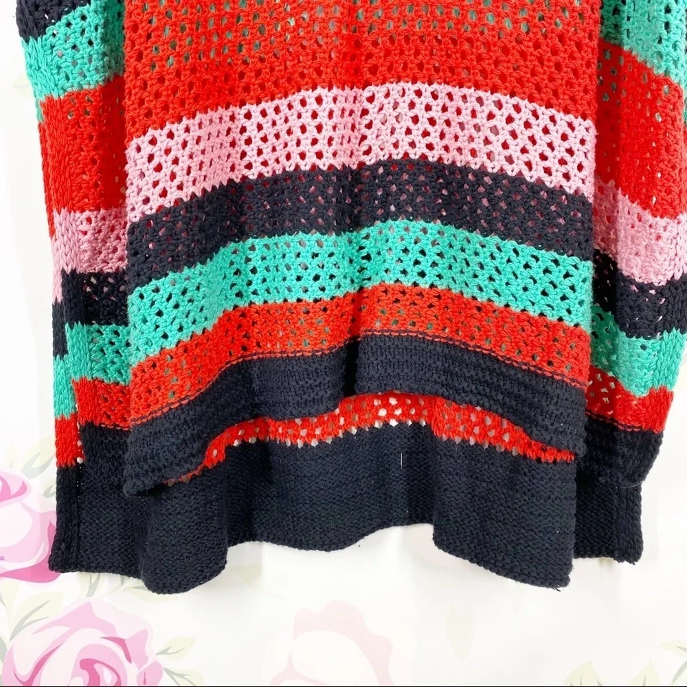NEW Free People Bayside Stripe Black Combo Crochet Summer Beach Knit Poncho OS